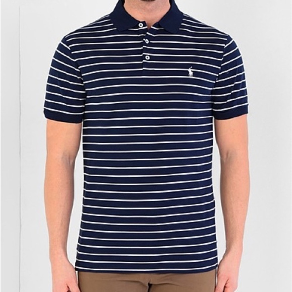 Ralph Lauren Polo - Navy Striped Short Sleeve Polo Shirt